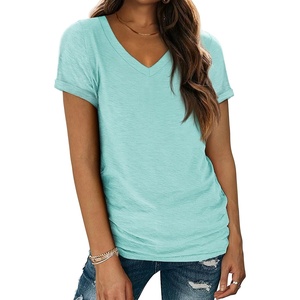 ATHMILE T Womens Short Sleeve T-Shirts V Neck Summer Tops Basic Tees | Lightweight Breathable Casual Sorf Spring Summer Workout Outfits Clothes(Aqua)