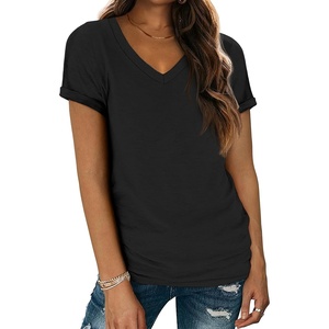 ATHMILE T Womens Short Sleeve T-Shirts V Neck Summer Tops Basic Tees | Lightweight Breathable Casual Sorf Spring Summer Workout Outfits Clothes(Black)