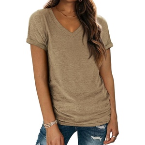 ATHMILE T Womens Short Sleeve T-Shirts V Neck Summer Tops Basic Tees | Lightweight Breathable Casual Sorf Spring Summer Workout Outfits Clothes(Coffee)