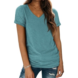 ATHMILE T Womens Short Sleeve T-Shirts V Neck Summer Tops Basic Tees | Lightweight Breathable Casual Sorf Spring Summer Workout Outfits Clothes(Darkblue)