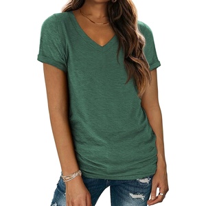 ATHMILE T Womens Short Sleeve T-Shirts V Neck Summer Tops Basic Tees | Lightweight Breathable Casual Sorf Spring Summer Workout Outfits Clothes(Green)