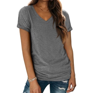 ATHMILE T Womens Short Sleeve T-Shirts V Neck Summer Tops Basic Tees | Lightweight Breathable Casual Sorf Spring Summer Workout Outfits Clothes(Grey)