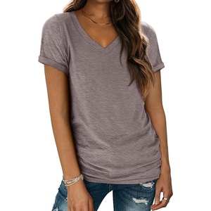 ATHMILE T Womens Short Sleeve T-Shirts V Neck Summer Tops Basic Tees | Lightweight Breathable Casual Sorf Spring Summer Workout Outfits Clothes(Greypurple)