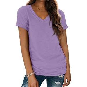 ATHMILE T Womens Short Sleeve T-Shirts V Neck Summer Tops Basic Tees | Lightweight Breathable Casual Sorf Spring Summer Workout Outfits Clothes(Light Purple)