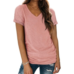 ATHMILE T Womens Short Sleeve T-Shirts V Neck Summer Tops Basic Tees | Lightweight Breathable Casual Sorf Spring Summer Workout Outfits Clothes(Lightpink)