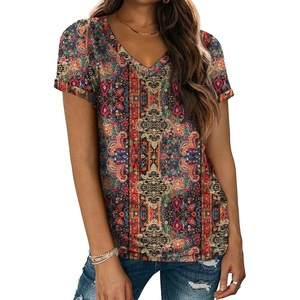 ATHMILE T Womens Short Sleeve T-Shirts V Neck Summer Tops Basic Tees | Lightweight Breathable Casual Sorf Spring Summer Workout Outfits Clothes(Paisley)