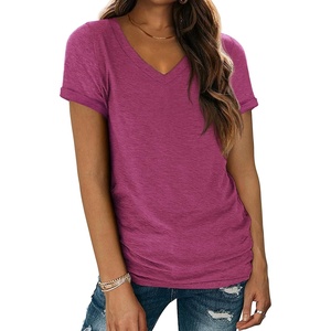 ATHMILE T Womens Short Sleeve T-Shirts V Neck Summer Tops Basic Tees | Lightweight Breathable Casual Sorf Spring Summer Workout Outfits Clothes(Purple)