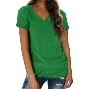 ATHMILE T Womens Short Sleeve T-Shirts V Neck Summer Tops Basic Tees | Lightweight Breathable Casual Sorf Spring Summer Workout Outfits Clothes(San Pa Green)
