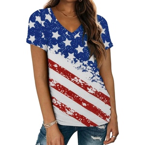 ATHMILE T Womens Short Sleeve T-Shirts V Neck Summer Tops Basic Tees | Lightweight Breathable Casual Sorf Spring Summer Workout Outfits Clothes(Usa Flag)