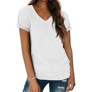 ATHMILE T Womens Short Sleeve T-Shirts V Neck Summer Tops Basic Tees | Lightweight Breathable Casual Sorf Spring Summer Workout Outfits Clothes(White)