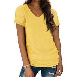 ATHMILE T Womens Short Sleeve T-Shirts V Neck Summer Tops Basic Tees | Lightweight Breathable Casual Sorf Spring Summer Workout Outfits Clothes(Yellow)