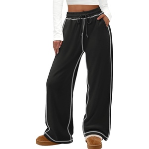 ATHMILE Track Pants Women Sweatpants Wide Leg Straight Drawstring Teen Girl Fall Jogging Soft Lounge Athletic Pajama Joggers(Black)