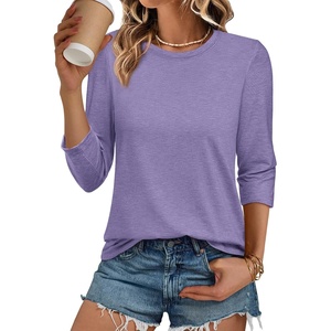 ATHMILE Womens 3/4 Length Sleeve Womens Tops Basic Tees | Summer Outfits,Early Fall Fashion,Spring Tunic,Dressy Casual Blouses Trendy(Purple)