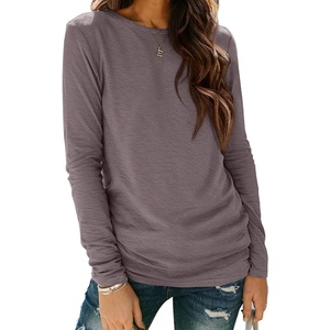 ATHMILE Womens Long Sleeve Shirts Basic Tee Casual Tops Cotton Underscrub | Fall Clothes Loose Fit Winter Fashion Teen Girl School Outfits Teacher Ladies Business(Gray Purple)