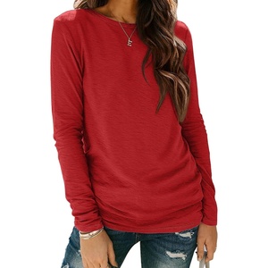 ATHMILE Womens Long Sleeve Shirts Basic Tee Casual Tops Cotton Underscrub | Fall Clothes Loose Fit Winter Fashion Teen Girl School Outfits Teacher Ladies Business(Red)