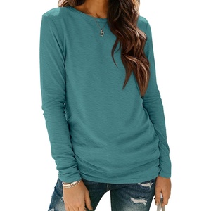 ATHMILE Womens Long Sleeve Shirts Basic Tee Casual Tops Cotton Underscrub | Fall Clothes Loose Fit Winter Fashion Teen Girl School Outfits Teacher Ladies Business(Blue Green)