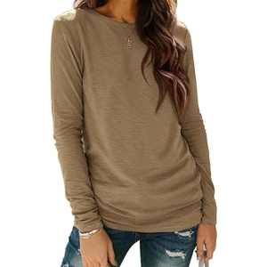 ATHMILE Womens Long Sleeve Shirts Basic Tee Casual Tops Cotton Underscrub | Fall Clothes Loose Fit Winter Fashion Teen Girl School Outfits Teacher Ladies Business(Coffee)