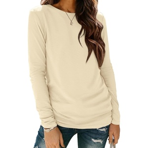ATHMILE Womens Long Sleeve Shirts Basic Tee Casual Tops Cotton Underscrub | Fall Clothes Loose Fit Winter Fashion Teen Girl School Outfits Teacher Ladies Business(Cream)