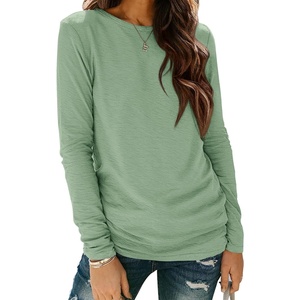 ATHMILE Womens Long Sleeve Shirts Basic Tee Casual Tops Cotton Underscrub | Fall Clothes Loose Fit Winter Fashion Teen Girl School Outfits Teacher Ladies Business(Light Green)