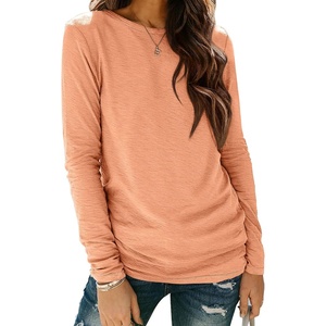 ATHMILE Womens Long Sleeve Shirts Basic Tee Casual Tops Cotton Underscrub | Fall Clothes Loose Fit Winter Fashion Teen Girl School Outfits Teacher Ladies Business(Light Orange)