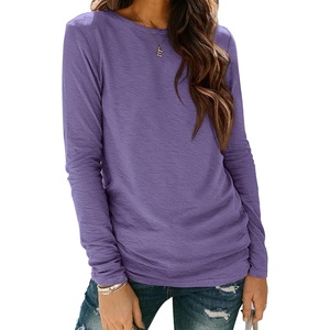 ATHMILE Womens Long Sleeve Shirts Basic Tee Casual Tops Cotton Underscrub | Fall Clothes Loose Fit Winter Fashion Teen Girl School Outfits Teacher Ladies Business(Purple)