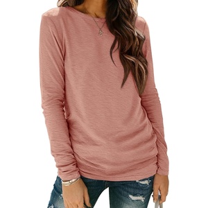 ATHMILE Womens Long Sleeve Shirts Basic Tee Casual Tops Cotton Underscrub | Fall Clothes Loose Fit Winter Fashion Teen Girl School Outfits Teacher Ladies Business(Pink)