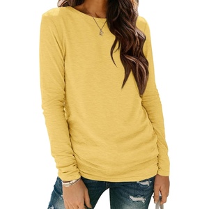 ATHMILE Womens Long Sleeve Shirts Basic Tee Casual Tops Cotton Underscrub | Fall Clothes Loose Fit Winter Fashion Teen Girl School Outfits Teacher Ladies Business(Yellow)