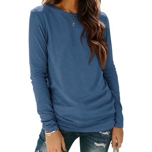 ATHMILE Womens Long Sleeve Shirts Basic Tee Casual Tops Cotton Underscrub | Fall Clothes Loose Fit Winter Fashion Teen Girl School Outfits Teacher Ladies Business(Blue)