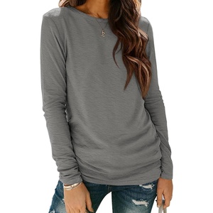 ATHMILE Womens Long Sleeve Shirts Basic Tee Casual Tops Cotton Underscrub | Fall Clothes Loose Fit Winter Fashion Teen Girl School Outfits Teacher Ladies Business(Grey)