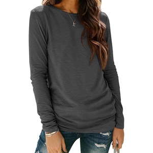 ATHMILE Womens Long Sleeve Shirts Basic Tee Casual Tops Cotton Underscrub | Fall Clothes Loose Fit Winter Fashion Teen Girl School Outfits Teacher Ladies Business(Black Grey)