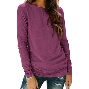 ATHMILE Womens Long Sleeve Shirts Basic Tee Casual Tops Cotton Underscrub | Fall Clothes Loose Fit Winter Fashion Teen Girl School Outfits Teacher Ladies Business(Purple Red)