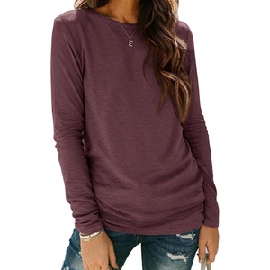 ATHMILE Womens Long Sleeve Shirts Basic Tee Casual Tops Cotton Underscrub | Fall Clothes Loose Fit Winter Fashion Teen Girl School Outfits Teacher Ladies Business(Wine Red)