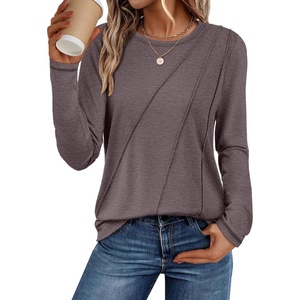ATHMILE Womens Long Sleeve Shirts Pleated Crew Neck Casual Tops | Fall Fashion Loose Fit School Outfits Teacher Basic Clothes Vacation Trendy(Gray Purple)