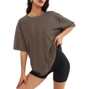 ATHMILE Womens Oversized T Shirts Short Sleeve Workout Tops | Cotton Casual Loose Fit Basic Graphics Gym Summer Plus Size Fashion Clothes(Brown)