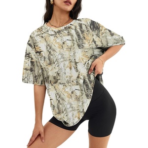ATHMILE Womens Oversized T Shirts Short Sleeve Workout Tops | Cotton Casual Loose Fit Basic Graphics Gym Summer Plus Size Fashion Clothes(Camo Lightgreen)