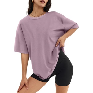 ATHMILE Womens Oversized T Shirts Short Sleeve Workout Tops | Cotton Casual Loose Fit Basic Graphics Gym Summer Plus Size Fashion Clothes(Darkpink)