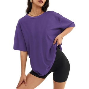 ATHMILE Womens Oversized T Shirts Short Sleeve Workout Tops | Cotton Casual Loose Fit Basic Graphics Gym Summer Plus Size Fashion Clothes(Darkpurple)
