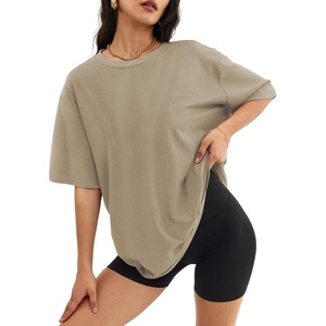 ATHMILE Womens Oversized T Shirts Short Sleeve Workout Tops | Cotton Casual Loose Fit Basic Graphics Gym Summer Plus Size Fashion Clothes(Khaki)
