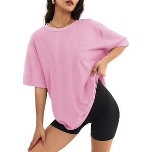 ATHMILE Womens Oversized T Shirts Short Sleeve Workout Tops | Cotton Casual Loose Fit Basic Graphics Gym Summer Plus Size Fashion Clothes(Pink)
