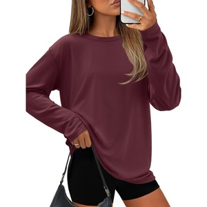 ATHMILE Womens Oversized T Shirts Short Sleeve Workout Tops | Cotton Casual Loose Fit Basic Graphics Gym Summer Plus Size Fashion Clothes(Z-burgundy)