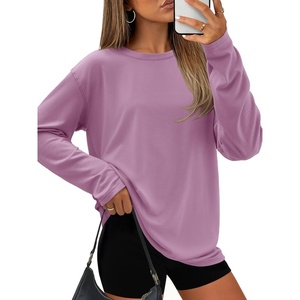 ATHMILE Womens Oversized T Shirts Short Sleeve Workout Tops | Cotton Casual Loose Fit Basic Graphics Gym Summer Plus Size Fashion Clothes(Z-purple)