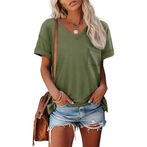 ATHMILE Womens T Shirts Short Sleeve V Neck Summer Tops Basic Tees | Lightweight Breathable Casual Sorf Plus Size Spring Summer Tops Clothes(Army Green)