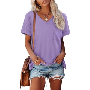 ATHMILE Womens T Shirts Short Sleeve V Neck Summer Tops Basic Tees | Lightweight Breathable Casual Sorf Plus Size Spring Summer Tops Clothes(Light Purple)