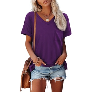 ATHMILE Womens T Shirts Short Sleeve V Neck Summer Tops Basic Tees | Lightweight Breathable Casual Sorf Plus Size Spring Summer Tops Clothes(Purple)