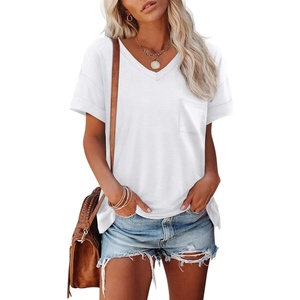 ATHMILE Womens T Shirts Short Sleeve V Neck Summer Tops Basic Tees | Lightweight Breathable Casual Sorf Plus Size Spring Summer Tops Clothes(White-1)