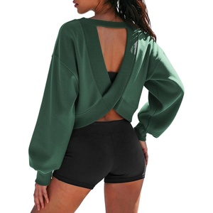 ATHMILE Womens V Neck Crop Top Long Sleeve Sweatshirt | Open Back Tops for Women Fashion Sexy Y2K Casual Fall Clothes 2026(Dark Green)