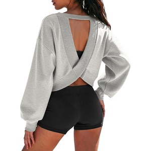 ATHMILE Womens V Neck Crop Top Long Sleeve Sweatshirt | Open Back Tops for Women Fashion Sexy Y2K Casual Fall Clothes 2026(Grey)