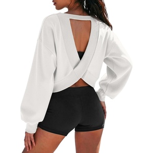ATHMILE Womens V Neck Crop Top Long Sleeve Sweatshirt | Open Back Tops for Women Fashion Sexy Y2K Casual Fall Clothes 2026(White)