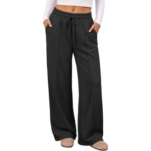 ATHMILE Womens Wide Leg Fleece Sweatpants High Waisted Teen Girl Pants | Fall Fashion Winter Clothes Lounge Travel Joggers With Pockets(Black)