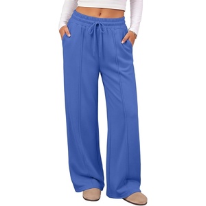 ATHMILE Womens Wide Leg Fleece Sweatpants High Waisted Teen Girl Pants | Fall Fashion Winter Clothes Lounge Travel Joggers With Pockets(Blue)